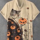 Men's Japanese Autumn Kimono Cat Boho Art Print Shirt
