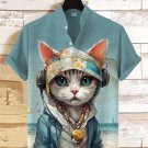 Men's Cool Cat At The Beach Art Print Linen Blend Shirt