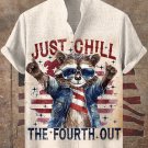 Men's Just Chill The Fourth Out Fun Patriotic Raccoon Print Linen Blend Shirt