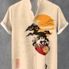 Men's Sunset Landscape Nature Heart Ink Painting Print Linen Blend Shirt