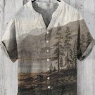 Men's Retro Landscape Painting Art Print Casual Shirt