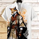 Men's Mystical Robed Fox Watercolor Art Print Short Sleeve Linen Blend Shirt