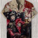 Men's Monkey In Leather Jacket Drinking Whiskey Art Print Casual Shirt