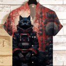 Men's Mysterious Black Cat In A Space Suit Art Print Short Sleeve Linen Blend Shirt