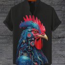 Men's Cyberpunk Mechanical Cock Art Print Linen Blend Shirt