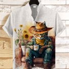 Men's Handsome Western Cat Drinking Coffee Watercolor Art Print Shirt