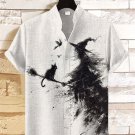Men's Witch and Black Cat Riding Broom Print Shirt