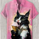 Men's Dracula Vampire Cat Eating Ice Cream Fun Oil Painting Print Shirt