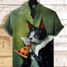 Men's Dracula Vampire Cat Eating Pizza Oil Painting Print Shirt