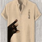 Men's Cat Says Hello Japanese Art Print Casual Shirt