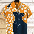 Men's Plant Black Cat Linocut Print Casual Shirt