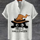 Men's Cat Witch Hat Hello Halloween Print Shirt