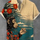 Men's Monkey Kimono Samurai Ukiyo-e Landscape Art Print Shirt