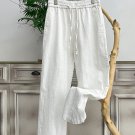 Men's Cotton Linen Plain Elastic Drawstring Waist Wide Leg Pants