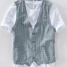 Men's Striped Single Breasted Vest Plain T-Shirt Two Piece Set