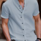 Men's Casual Button V Neck Short Sleeve Plain Linen Shirt