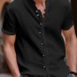 Men's Casual Button V Neck Short Sleeve Plain Linen Shirt