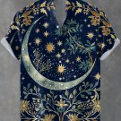 Men's Boho Sun And Moon Mysterious Spiritual Art Print Linen Blend Shirt