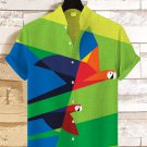 Men's Parrots Color Block Abstract Art Print Short Sleeve Shirt