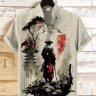 Men's Samurai Tower Tree Japanese Art Print Casual Shirt