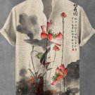 Men's Zen Lotus Ink Painting Calligraphy Art Printed Casual Shirt