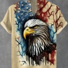 Men's Vintage American Eagle Proud Ink Painting Short Sleeve Linen Blend Shirt