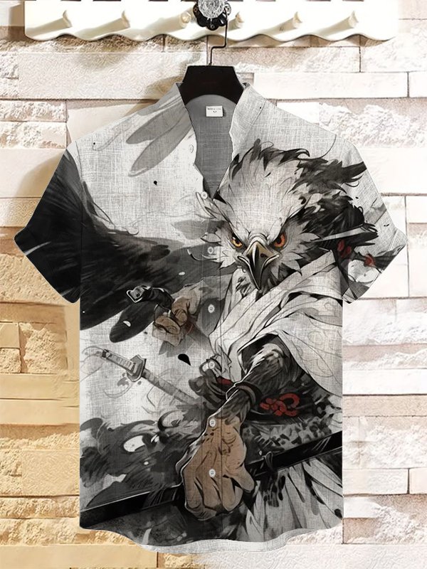 Men's Eagle Warrior Ink Painting Art Print Short Sleeve Casual Shirt