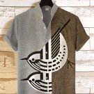 Men's Sparrow Bird Geometric Art Printed Linen Blend Shirt