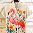 Men's Flamingo Flower Art Print Linen Blend Shirt