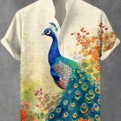 Men's Summer Boho Forest Peacock Watercolor Print Linen Blend Shirt