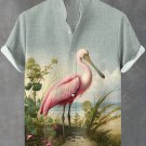 Men's Roseate Spoonbill Natural Art Print Linen Blend Shirt