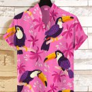 Men's Tropical Toucans Pattern Art Print Linen Blend Shirt
