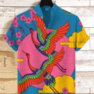 Men's Sunset Sakura Crane Pop Art Print Linen Blend Shirt