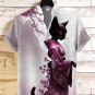 Men's Elegant Sakura Kimono Cat Art Print Linen Blend Casual Shirt
