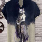 Men's Color Block Handsome Cat General Officer Print Shirt