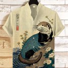 Men's Floral Otter Water Japanese Art Print Casual Linen Blend Shirt