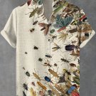 Men's Retro Boho Cicada Insect Fluid Art Print Linen Blend Shirt