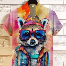 Men's Hippie Raccoon Watercolor Art Print Linen Blend Shirt