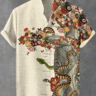 Men's Boho Trippy Body Flowers Spiritual Art Print Short Sleeve Linen Blend Shirt