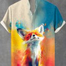 Men's Colorful Fox Splash Ink Watercolor Print Linen Blend Shirt