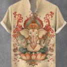 Men's Retro Lotus Ganesha Spiritual Art Print Linen Blend Shirt