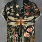 Men's Boho Midnight Dragonfly Art Print Linen Blend Shirt