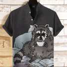 Men's Raccoon Coffee Time Art Print Linen Blend Shirt