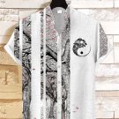 Men's Cherry Blossom Tree Balanced Color Block Art Print Short Sleeve Linen Blend Shirt
