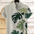 Men's White Cats Plants Print Casual Linen Blend Shirt