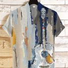 Men's Blues Music Oil Painting Print Linen Blend Casual Shirt