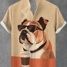 Men's Cool Sunglasses Bulldog Coffee Art Linen Blend Shirt