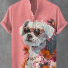 Men's Boho Summer Flower Schnauzer Dog Print Linen Blend Shirt