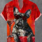 Men's Vintage Bulldog Wine Art Print Linen Blend Shirt