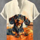 Men's Cute Lazy Couch Dachshund Print Linen Blend Shirt